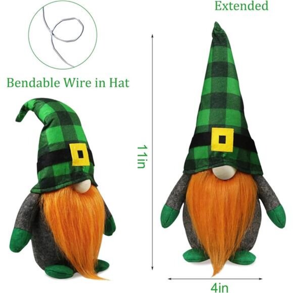 St.Patrick's Day Gnome Plush Elf Decorations - Mr and Mrs Green Buffalo Check - Picture 2 of 8